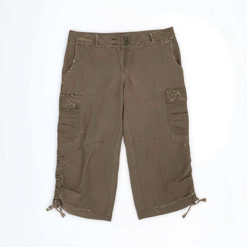 Vintage Tahari Brown Ramie Peasant Cargo Capri Pants Women’s 8 - Picture 3 of 12